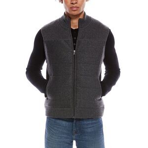 Amicale Cashmere Mens  Channel Quilted Wool & Cashmere-Blend Sweater Vest, Grey